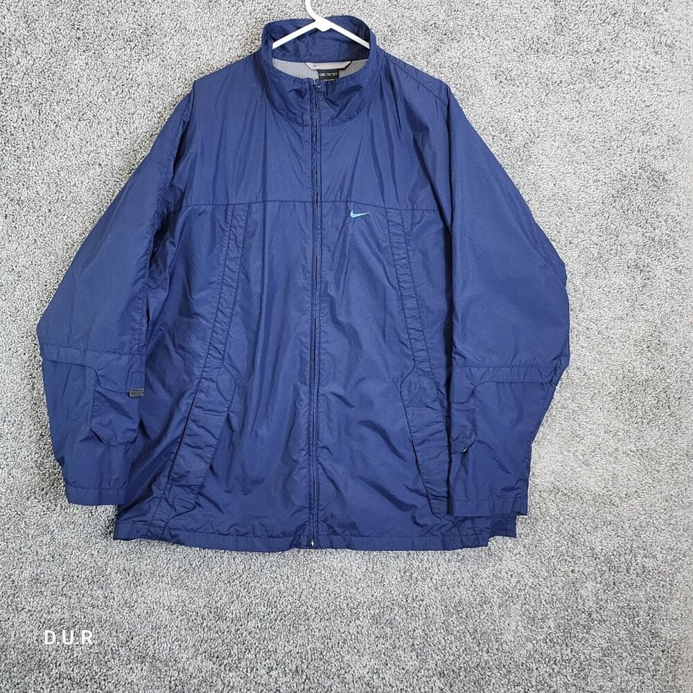 Nike Windbreaker Jacket Mens XXL Blue Nylon 6453 Full Zip Athletic‎ Lightweight